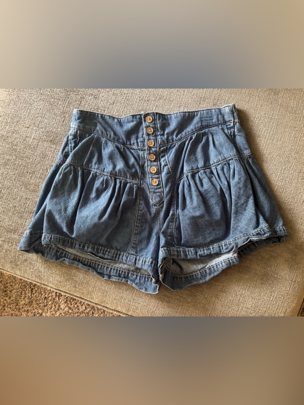 We The Free Denim Button-Front High-Waist Shorts - Blue